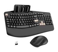 Wireless Keyboard and Mouse Combo, 2.4G Full Size Wave Keys Ergonomic Keyboard with Wrist Rest, Phone Holder, 3-Level DPI Wireless Silent Mouse with 6-Buttons, for Windows (Latte Black)