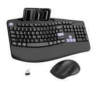 Wireless Keyboard and Mouse Combo, 2.4G Full Size Wave Keys Ergonomic Keyboard with Wrist Rest, Phone Holder, 3-Level DPI Wireless Silent Mouse with 6-Buttons, for Windows, Mac OS (Purple Black)