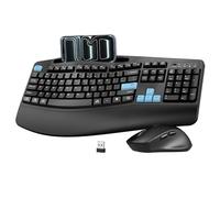 Wireless Keyboard and Mouse Combo, 2.4G Full Size Wave Keys Ergonomic Keyboard with Wrist Rest, Phone Holder, 3-Level DPI Wireless Silent Mouse with 6-Buttons, for Windows, Mac OS, Laptop (Blue Black)