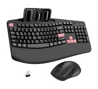Wireless Keyboard and Mouse Combo, 2.4G Full Size Wave Keys Ergonomic Keyboard with Wrist Rest, Phone Holder, 3-Level DPI Wireless Silent Mouse with 6-Buttons, for Windows (Pink)