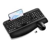 Wireless Keyboard and Mouse Combo, 2.4G Quiet Keyboard Mouse Set, Ergonomic Keyboard with Cushioned Wrist, Wave Keys, Phone Tablet Holder, Natural Typing for Windows, Mac, Laptop, PC (Black)