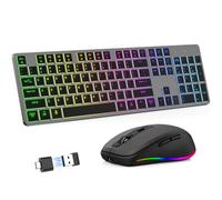 Wireless Keyboard and Mouse Combo, 2.4G Rechargeable RGB Backlit Full-Size Keyboard and Mouse Set with Quiet Scissor Switch Keys for Mac, Windows PC, Space Gray