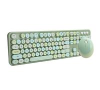 Wireless Keyboard and Mouse Combo, 2.4G Silent Cute Colorful Ergonomic Compact Keyboard Mouse, 104 Round Retro Typewriter Keycaps Keyboard with Number Pad for Computer, PC, Laptop, Desktop(Green)