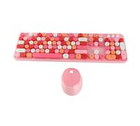 Wireless Keyboard and Mouse Combo, 2.4GHz 104-Key Retro Typewriter Style, Cute Pink Theme, Multimedia Desktop Set for Home Office