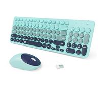 Wireless Keyboard and Mouse Combo, 2.4GHz Colorful Cute Round Keycaps Keyboard for Office Computer PC Desktops Laptop (96 Keys Indigo Blue)