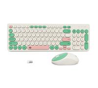 Wireless Keyboard and Mouse Combo, 2.4GHz Colorful Cute Round Keycaps Keyboard for Office Computer PC Desktops Laptop (96 Keys Light Green)