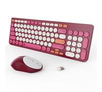 Wireless Keyboard and Mouse Combo, 2.4GHz Colorful Cute Round Keycaps Keyboard for Office Computer PC Desktops Laptop (96 Keys Rose Red)