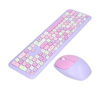 Wireless Keyboard and Mouse Combo, 2.4GHz USB Ergonomic Sweet Mixed Color Cute Full Size Keyboard with Round Keypads and Optical Mice Set for Computer, Desktop, PC, Laptop(4#)
