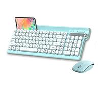 Wireless Keyboard and Mouse Combo,2.4Ghz USB Rechargeable Keyboard with Phone Holder,Full Size Keyboard and Mouse Set for Computer,Laptop and Desktop (Light-Green)