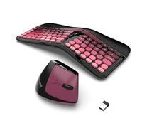 Wireless Keyboard and Mouse Combo, 84 Round Keys Cute Colorful Pink Cordless Ergonomic Keyboard and Mouse with Retro Typewriter for PC/Mac/Laptop/Tablet/Computer/Windows Black Pink