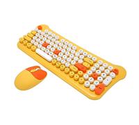 Wireless Keyboard and Mouse Combo, 98 Keys Color Typewriter Keyboard with Round Keycaps, 2.4GHz Optical Mouse, Cute Keyboard Mouse Set for Laptops PC Tablet (Yellow)