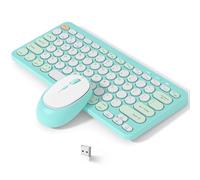 Wireless Keyboard and Mouse Combo, Bluetooth 5.0 & 2.4G Dual Mode, 79-Key Compact Layout with Retro Round Keycaps, Rechargeable Battery, Auto Sleep Mode, for Windows/Mac/iOS/Android (Green)