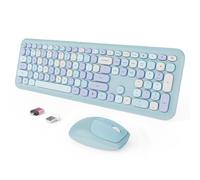 Wireless Keyboard and Mouse Combo, Colorful Ergonomic Full Size Retro Low-Noise Keyboard with Cute keycaps, Compatible with Windows, PC, Perfer for Home and Office Keyboards (Blue)