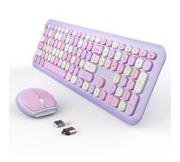 Wireless Keyboard and Mouse Combo, Colorful Ergonomic Full Size Retro Low-Noise Keyboard with Cute keycaps, Compatible with Windows, PC, Perfer for Home and Office Keyboards (Purple)