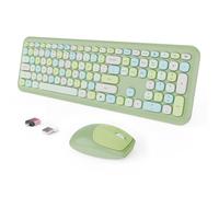 Wireless Keyboard and Mouse Combo, Colorful Ergonomic Full Size Retro Low-Noise Keyboard with Cute keycaps, Compatible with Windows, PC, Perfer for Home and Office Keyboards (Green)