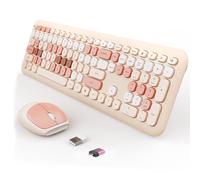 Wireless Keyboard and Mouse Combo, Colorful Ergonomic Full Size Retro Low-Noise Keyboard with Cute keycaps, Compatible with Windows, PC, Perfer for Home and Office Keyboards (Brown)