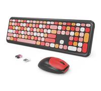 Wireless Keyboard and Mouse Combo, Colorful Ergonomic Full Size Retro Low-Noise Keyboard with Cute keycaps, Compatible with Windows, PC, Perfer for Home and Office Keyboards (Black)