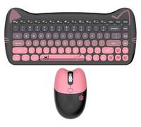 Wireless Keyboard and Mouse Combo, Cute Cat Mouse & Round Keycaps, 2.4G Silent Cordless with USB Receiver, Auto Sleep, for PC, Mac, Laptop (Gradient Pink)