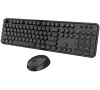 Wireless Keyboard and Mouse Combo, Cute Full Size 104-Key Typewriter Retro Round Keycaps Keyboard for PC Laptop,Windows,Desktop,Perfer for Home and Office Keyboards (Black)