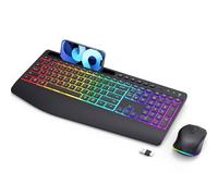 Wireless Keyboard and Mouse Combo - Dual System RGB Backlit Mouse and Keyboard,2.4G Rechargeable,Full-Sized Ergonomic Silent Design with Phone Holder for Windows Mac PC Laptop (Black-V1)