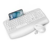 Wireless Keyboard and Mouse Combo, EAYBLLY Wave Keys Wireless Ergonomic Keyboard with Cushioned Wrist Rest, Phone Holder, 2.4GHz Silent Cordless Mouse Set for Computer, Laptop, PC, Windows (White)