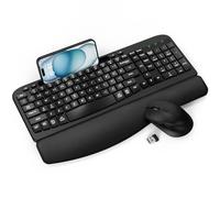 Wireless Keyboard and Mouse Combo, EAYBLLY Wave Keys Wireless Ergonomic Keyboard with Cushioned Wrist Rest, Phone Holder, 2.4GHz Silent Cordless Mouse Set for Computer, Laptop, PC, Windows
