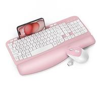 Wireless Keyboard and Mouse Combo, EAYBLLY Wave Keys Wireless Ergonomic Keyboard with Cushioned Wrist Rest, Phone Holder, 2.4GHz Silent Cordless Mouse Set for Computer, Laptop, PC, Windows