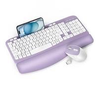 Wireless Keyboard and Mouse Combo, EAYBLLY Wave Keys Wireless Ergonomic Keyboard with Cushioned Wrist Rest, Phone Holder, 2.4GHz Silent Cordless Keyboard Mouse Set for Computer, Laptop, PC, Windows