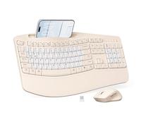 Wireless Keyboard and Mouse Combo, Ergonomic Wave Keys(Milk Tea-B) | 2.4G Full Size Keyboard with Wrist Rest, Phone Holder, 3-Level DPI Silent Mouse with 6-Buttons,for Windows/Mac OS/Laptop