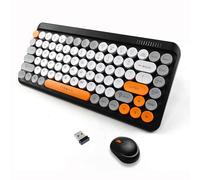 Wireless Keyboard and Mouse Combo for Home and Office Use,85 Keys Retro Round Keycaps Typewriter Keyboard,Compact Cute Keyboard for Laptops, Desktops, Windows（Black）