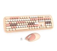 Wireless Keyboard and Mouse Combo for Windows, MOWUX 2.4G Full-Sized External Cordless Computer Keyboard, Compact Mouse, 8 Multimedia and Shortcut Keys, for PC, Laptop - Milk Tea Colorful