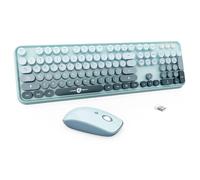 Wireless Keyboard and Mouse Combo - Full Size 104-Key Retro Typewriter Keyboard with Round Keycaps, 2.4GHz USB Plug & Play, for Windows 11/10/7, Laptop, PC, Notebook, Smart TV