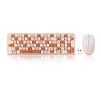 Wireless Keyboard and Mouse Combo, Full Size Compact Quiet Wireless Keyboard and Mouse Set 2.4G Ultra-Thin Sleek Design for Windows, Desktop, PC, Notebook, Laptop,Round Keys Milk Tea Mixed Punk Color