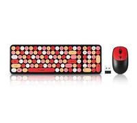 Wireless Keyboard and Mouse Combo, Full Size Compact Quiet Wireless Keyboard and Mouse Set 2.4G Ultra-Thin Sleek Design for Windows, Desktop, PC, Notebook, Laptop,Round Keys Lipstick Mixed with Punk