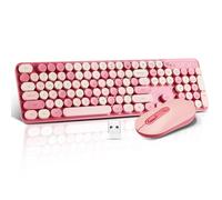 Wireless Keyboard and Mouse Combo, Full Size Compact Quiet Wireless Keyboard and Mouse Set 2.4G Ultra-Thin Sleek Design for Windows, Desktop, PC, Notebook, Laptop,Round Keys Rose Pink Mixed Punk Color