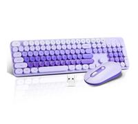 Wireless Keyboard and Mouse Combo, Full Size Compact Quiet Wireless Keyboard and Mouse Set 2.4G Ultra-Thin Sleek Design for Windows, Desktop, PC, Notebook, Laptop,Round Keys Purple Mixed Punk Color