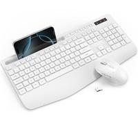 Wireless Keyboard and Mouse Combo, Full-Size Ergonomic Keyboard with Wrist Rest, Phone Holder, Sleep Mode, Silent 2.4GHz Cordless Set for Computer, Laptop, PC, Mac, Windows (White)