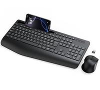 Wireless Keyboard and Mouse Combo, Full-Size Ergonomic Keyboard with Wrist Rest, Phone Holder, Sleep Mode, Silent 2.4GHz Cordless Set for Computer, Laptop, PC, Mac, Windows (Dark black)