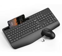 Wireless Keyboard and Mouse Combo, Full-Size Ergonomic Keyboard with Wrist Rest, Phone Holder, Sleep Mode, Silent 2.4GHz Cordless Set for Computer, Laptop, PC, Mac, Windows (Black)