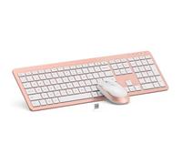 Wireless Keyboard and Mouse Combo - Full Size Slim Thin Wireless Keyboard Mouse with Numeric Keypad 2.4G Stable Connection Adjustable DPI - Rose Gold & White