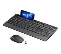 Wireless Keyboard and Mouse Combo, Full-Size Typewriter Keyboard with Phone Holder, Palm Rest,Sleep Mode, Click Soft, 2.4GHz Cordless Connection for Windows/PC/Laptop (Black)
