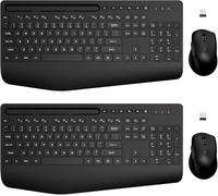Wireless Keyboard and Mouse Combo - Full-Sized Ergonomic Design with Cushioned Wrist Rest, Built-in Phone Stand, Quiet 2.4GHz USB Connectivity for PC, Laptop - Trueque (Black, 2 Pack)