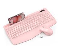 Wireless Keyboard and Mouse Combo - Full-Sized Ergonomic Keyboard with Wrist Rest, Phone Holder, Sleep Mode, Silent 2.4GHz Cordless Keyboard Mouse Combo for Computer, PC, Laptop, Mac, Windows -Trueque