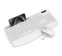 Wireless Keyboard and Mouse Combo - Full-Sized Ergonomic Keyboard with Wrist Rest, Phone Holder, Sleep Mode, Silent 2.4GHz Cordless Keyboard Mouse Combo for Computer, Laptop, PC, Mac, Windows,White