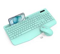 Wireless Keyboard and Mouse Combo - Full-Sized Ergonomic Keyboard with Wrist Rest, Phone Holder, Sleep Mode, Silent 2.4GHz Cordless Keyboard Mouse Combo for Computer, Laptop, PC, Mac, Windows (Green)