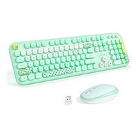 Wireless Keyboard and Mouse Combo - KNOWSQT Lovely Green Rainbow 2.4G Full-Sized Colorful Keyboards, Round Keycap USB Dongle Plug Play Cute Keyboards for Windows, Laptop, PC, Desktop, Mac