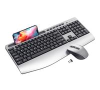 Wireless Keyboard and Mouse Combo,LIZRROT Ergonomic Computer Keyboard with Wrist Rest,2.4GHz Full-Sized Silent Mouse and Keyboard Combo with Phone Holder for Window, Mac, PC, Laptop