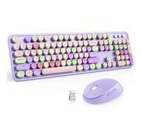Wireless Keyboard and Mouse Combo, MOFII Full-Size Retro Round Keyboard and Mouse, 2.4 GHz Wireless, Plug and Play, 8 Multimedia & Shortcut Keysfor Mac, Windows, Laptop/Desktop/PC (Purple)
