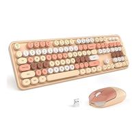 Wireless Keyboard and Mouse Combo, MOWUX Colorful Computer Full Size 2.4G Plug and Play Wireless Typewriter Keyboard and Mouse Set for Windows, Computer, Desktop, PC , Notebook - Milk Tea Colorful