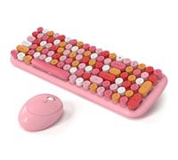Wireless Keyboard and Mouse Combo, MOWUX - Modern Compact Layout, Colorful Compact Candy Mouse and Retro Round Keyboard Set with Cover, for PC/Laptop/Windows/Mac - Pink Colorful